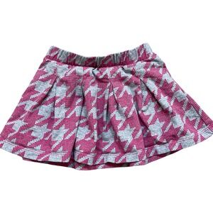 Tea Collection Kids Girls Houndstooth Pleated Knit Skirt Size 3 Pink Gray Preppy